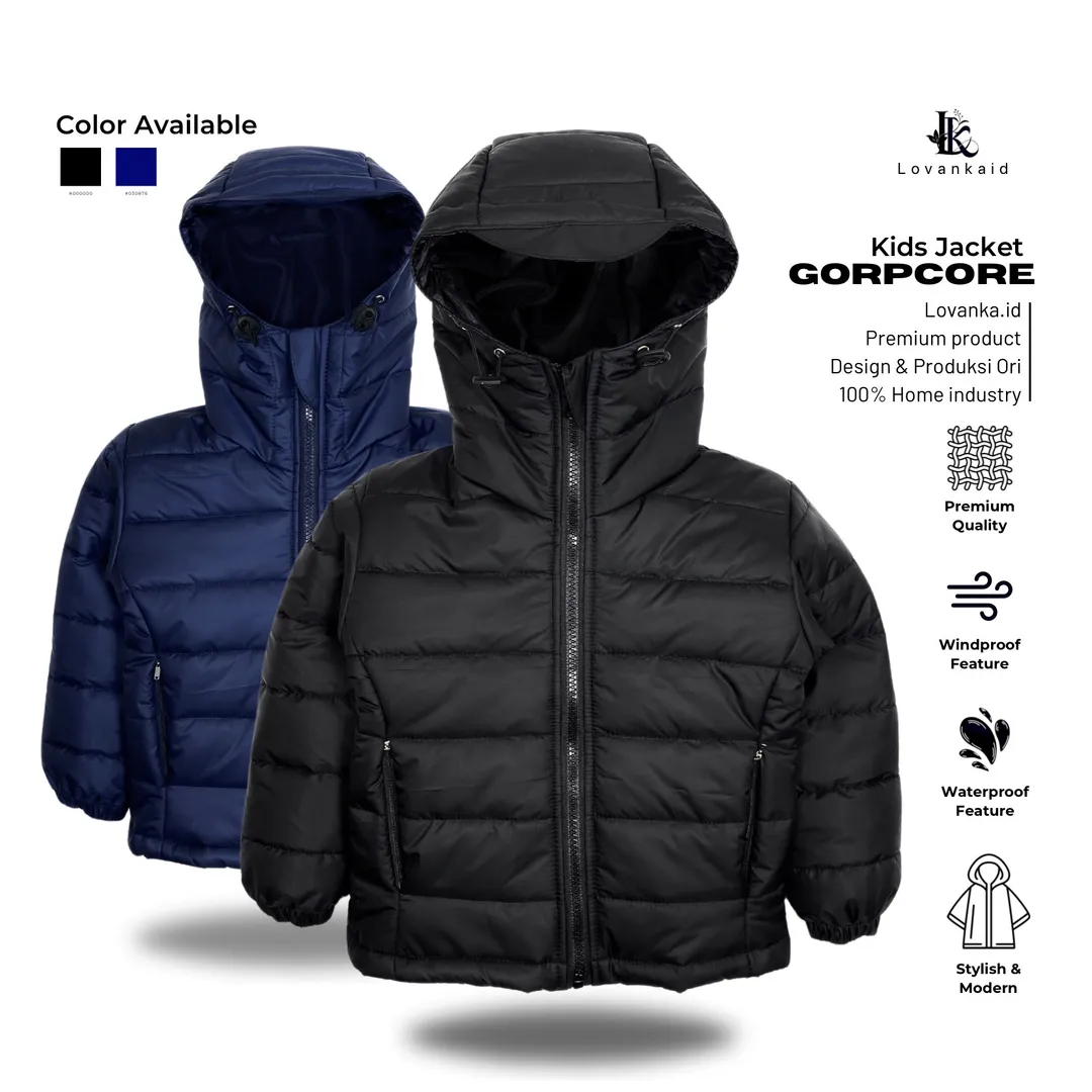 Lovanka Jaket Anak Puffer Gorpcore Laki-laki dan Perempuan Umur 2 -12 Tahun